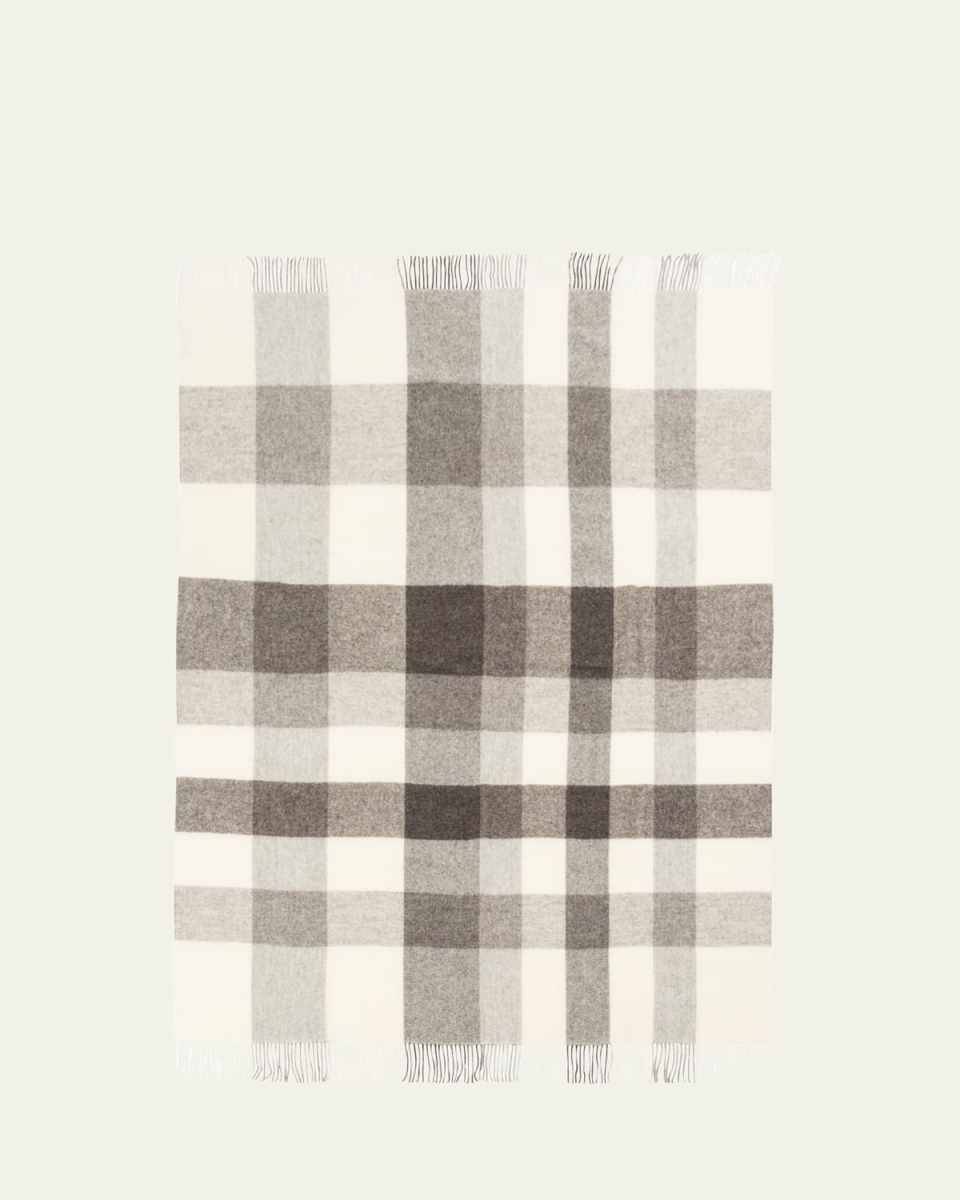 Natural Plaid Wool Throw, 51" x 78"